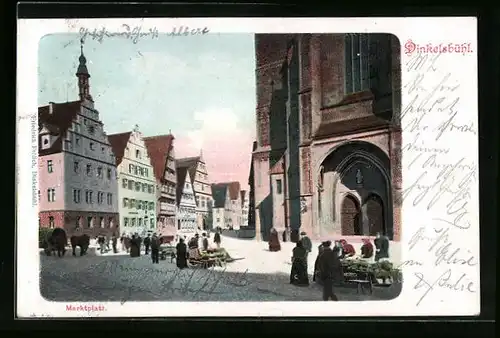 AK Dinkelsbühl, Marktplatz mit Menschen