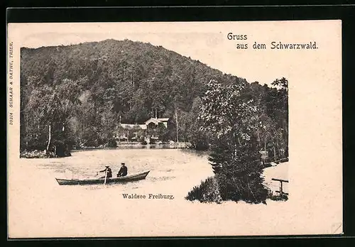 AK Freiburg /Schwarzwald, Waldsee mit Boot