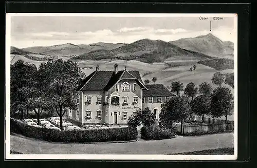 AK Arrach /Bayr. Wald, Gasthof zur Post aus der Vogelschau