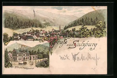 Lithographie Sulzburg, Hotel zum Markgrafen, Totalansicht