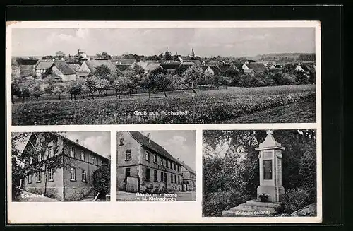 AK Fuchsstadt, Gasthaus zur Krone, Schule, Ortsansicht