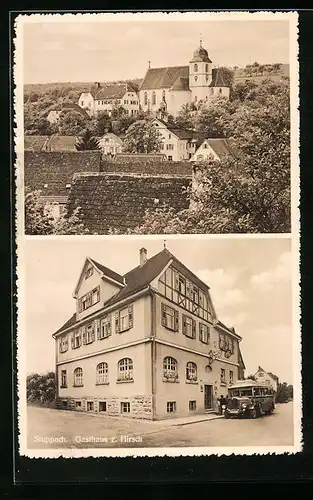 AK Stuppach, Gasthaus zum Hirsch und Reisebus