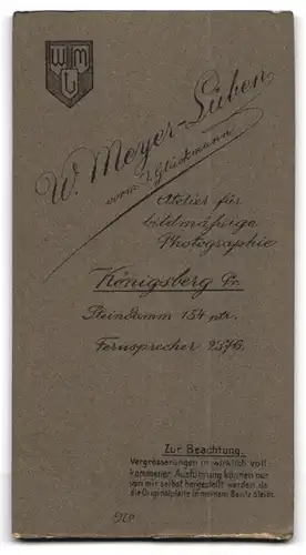 Fotografie W. Meyer-Lüben, Königsberg, Steindamm 154, Soldat in Uniform, Rudolf Gustav Fritz Meyer
