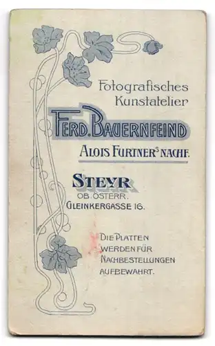 Fotografie Ferd. Bauernfeind, Steyr, Cleinkergasse 16, Junger Mann mit Buch und Siegelring