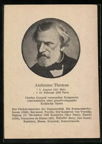 AK des Komponisten Ambroise Thomas mit Fliege