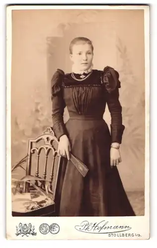Fotografie Ph. Hofmann, Stollberg i /S., Junge Dame im Kleid mit Fächer