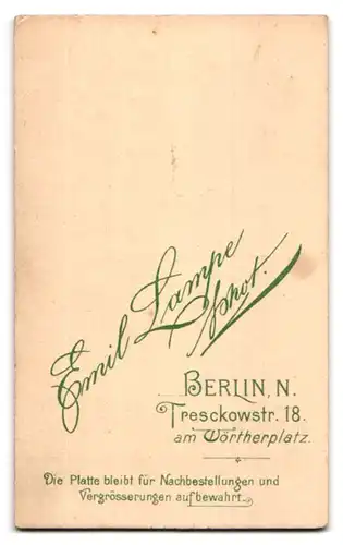 Fotografie Emil Lampe, Berlin-N., Treschkowstr. 18 am Wörterplatz, Junge Dame im Kleid mit Blumenstrauss