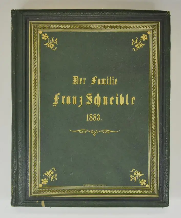Fotoalbum im grünen Ledereinband, Album Familie Franz Schneibel 1883, 14 Goldschnittseiten für Kabinett und CDV-Fotos 0
