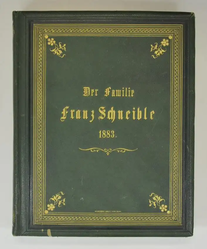 Fotoalbum im grünen Ledereinband, Album Familie Franz Schneibel 1883, 14 Goldschnittseiten für Kabinett und CDV-Fotos 0