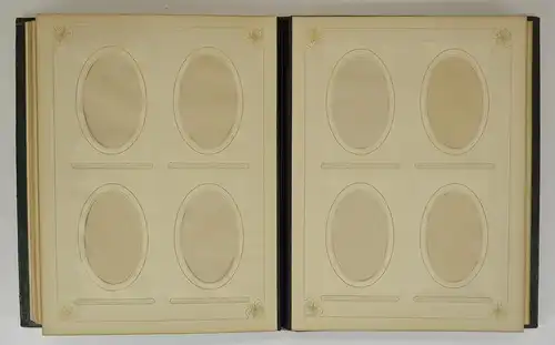 Fotoalbum im grünen Ledereinband, Album Familie Franz Schneibel 1883, 14 Goldschnittseiten für Kabinett und CDV-Fotos