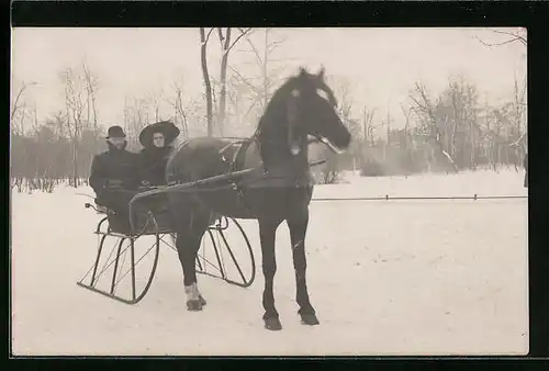 Foto-AK Pferdeschlitten im tiefsten Winter