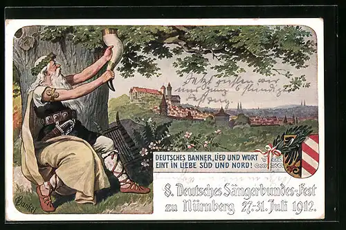 Lithographie Nürnberg, 8. Deutsches Sängerbundes-Fest 1912, Germanenkult