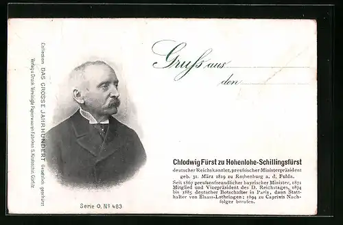 AK Chlodwig Fürst zu Hohenlohe-Schillingsfürst im Halbprofil