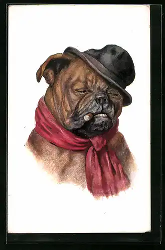 AK Boxer mit Hut und Zigarre, vermenschlichte Tiere