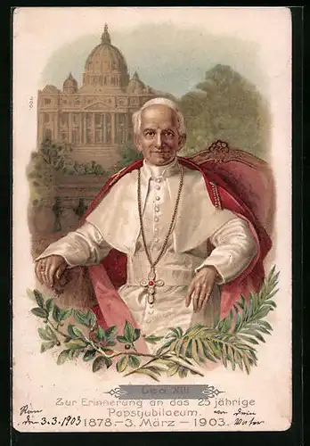 Lithographie Papst Leo XIII., 25jähriges Papstjubiläum 1903