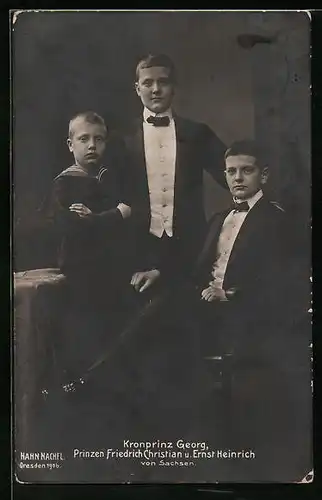 Foto-AK Walter Hahn, Nachfolger: Kronprinz Georg u. Prinzen Friedrich Christian u. Ernst Heinrich von Sachsen