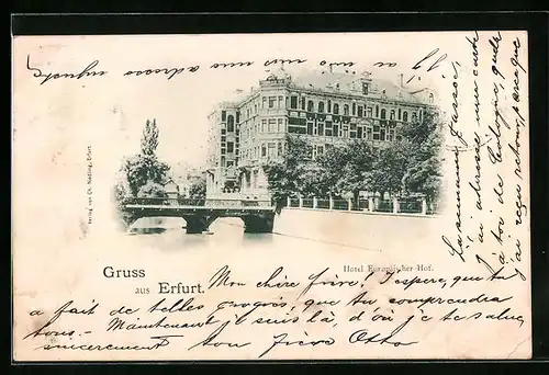 AK Erfurt, Hotel Europäischer Hof mit Brücke