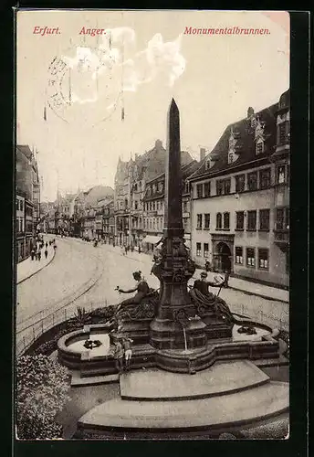 AK Erfurt, Anger, Monumentalbrunnen aus der Vogelschau