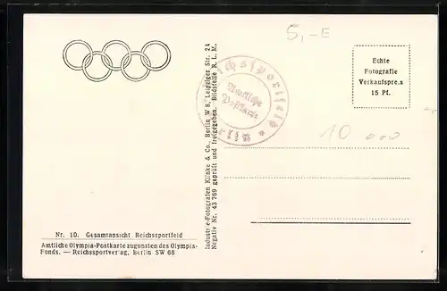 AK Berlin, Fliegeraufnahme vom Reichssportfeld, Olympia