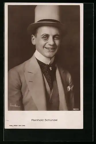 AK Schauspieler Reinhold Schünzel mit Zylinder und Monokel