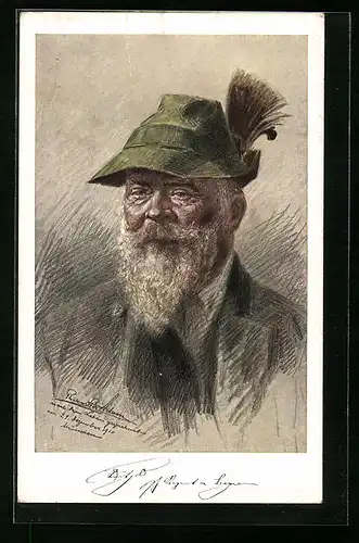 Künstler-AK Prinzregent Luitpold mit Jagdhut