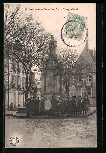 AK Bourges, Fontaine, Place George-Sand