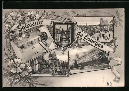 AK Bourges, Rathaus, Schloss und Stadtpanorama