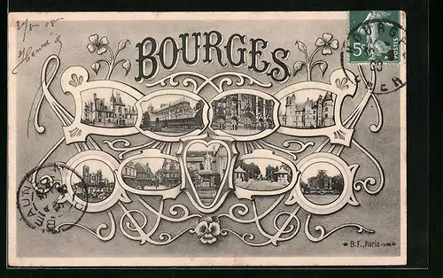 AK Bourges, Rathaus, Schloss und Stadtpanorama