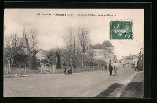 AK Les Aix-d`Angillon, Le Jardin Public et route de Bourges