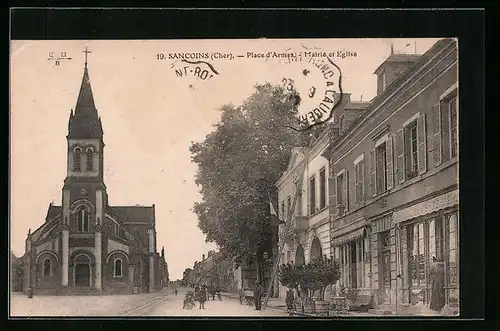 AK Sancoins, Place d`Armes - Mairie et Eglise