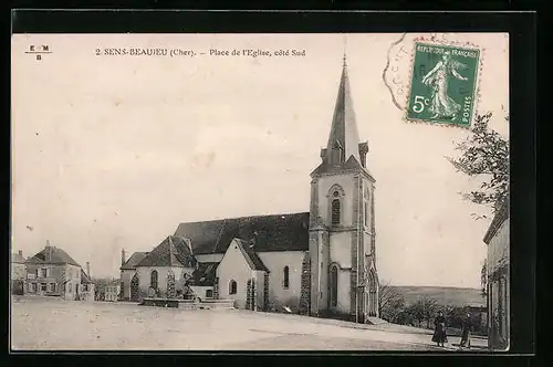 AK Sens-Beaujeu, Place de l`Eglise, cote Sud