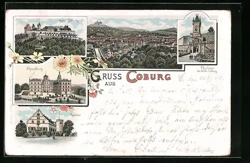 Lithographie Coburg, Veste, Ehrenburg, Rosenau