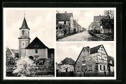 AK Rudolzhofen, Kirche, Strassenpartie, Gebäudeansicht