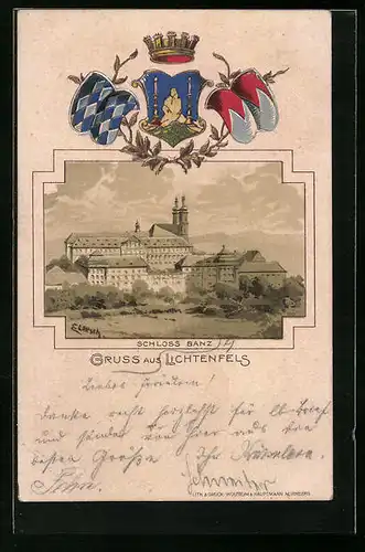 Passepartout-Lithographie Lichtenfels, Schloss Banz, Wappen