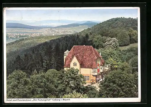 AK Coburg, Hotel u. Pension Der Festungshof aus der Vogelschau