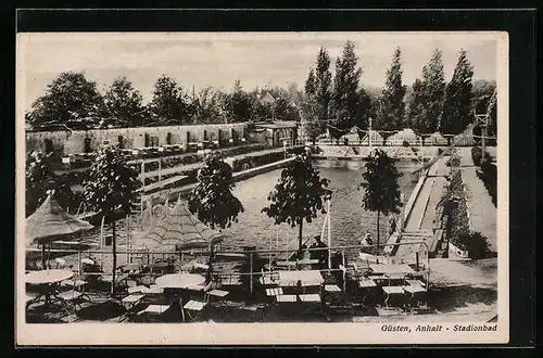 AK Güsten /Anhalt, Restaurantterrasse im Stadionbad