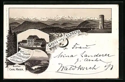 Lithographie Feldberg, Hotel Feldberger Hof. Feldbergsee, Panorama