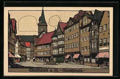 Steindruck-AK Wertheim a. M., Strassenpartie am Marktplatz
