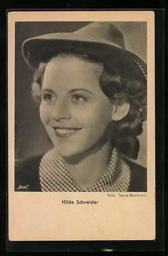 AK Schauspielerin Hilde Schneider mit Hut