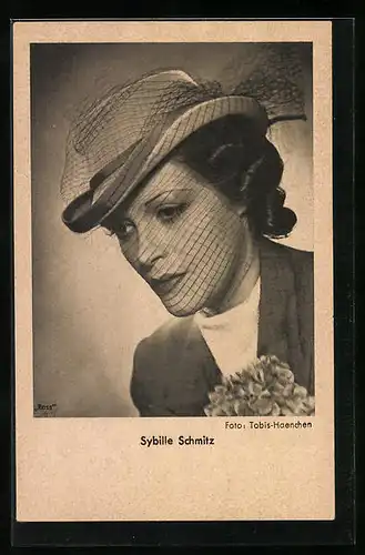 AK Schauspielerin Sybille Schmitz mit Trauerschleier