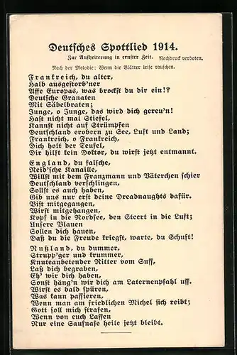 AK Deutsches Spottlied 1914