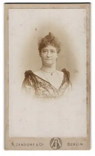 Fotografie A. Jandorf & Co., Berlin-C., Spittelmarkt 16-17, Bürgerliche Dame mit hochgestecktem Haar