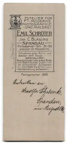 Fotografie Emil Schröter, Berlin-Spandau, Potsdamerstrasse 31-32, Junge Schönheit im strahlend weissen Kleid