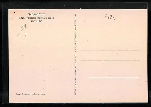 AK Steingaden, Festpostkarte zur 800 Jahrfeier der Stadt 1947