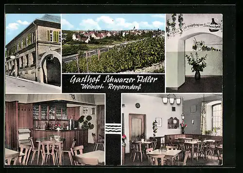 AK Repperndorf, Gasthof Schwarzer Adler, Blick vom Weinberg aufs Dorf