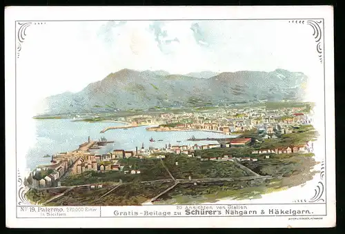 Kaufmannsbild Schürer`s Nähgarn und Häkelgarn, Blick auf Palermo