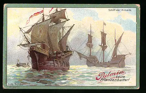 Sammelbild Palmin beste Pflanzenbutter, H. Schlinck & Cie., Mannheim, Kriegsschiffe, Schiff der Armada