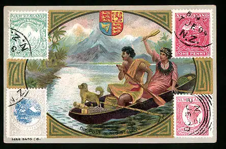 Sammelbild Krefelder Margarine-Werke Jan C. Uhlenbroek, Die Post in Neu Seeland