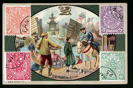Sammelbild Krefelder Margarine-Werke Jan C. Uhlenbroek, Die Post in China