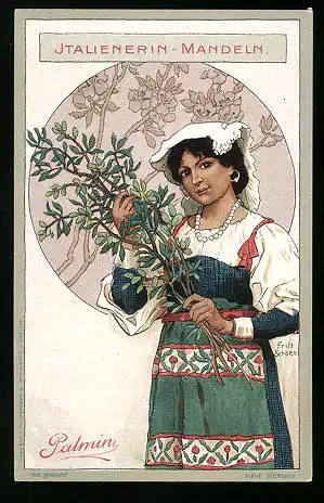 Sammelbild Palmin feinstes Pflanzenbutter, H. Schlinck & Cie., Mannheim, Italienerin - Mandeln, Tracht